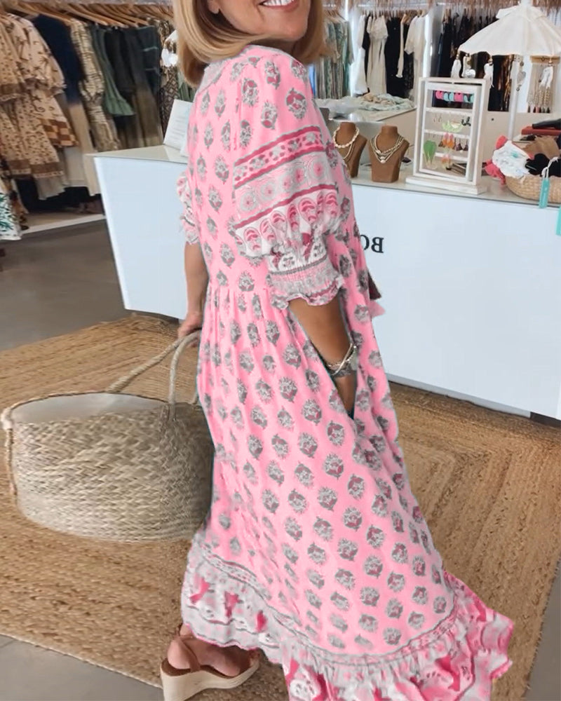 Verona Bedrucktes V-Ausschnitt-Kleid für Damen