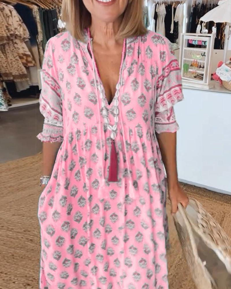 Verona Bedrucktes V-Ausschnitt-Kleid für Damen