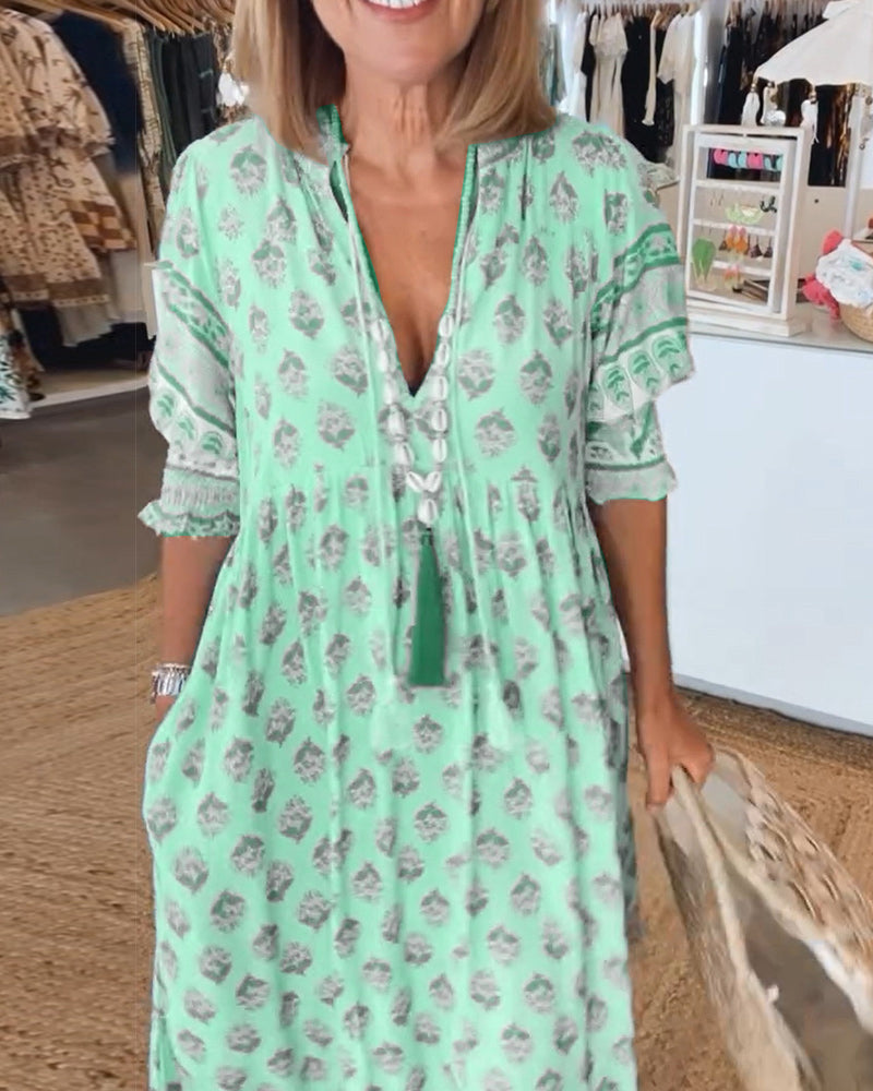 Verona Bedrucktes V-Ausschnitt-Kleid für Damen