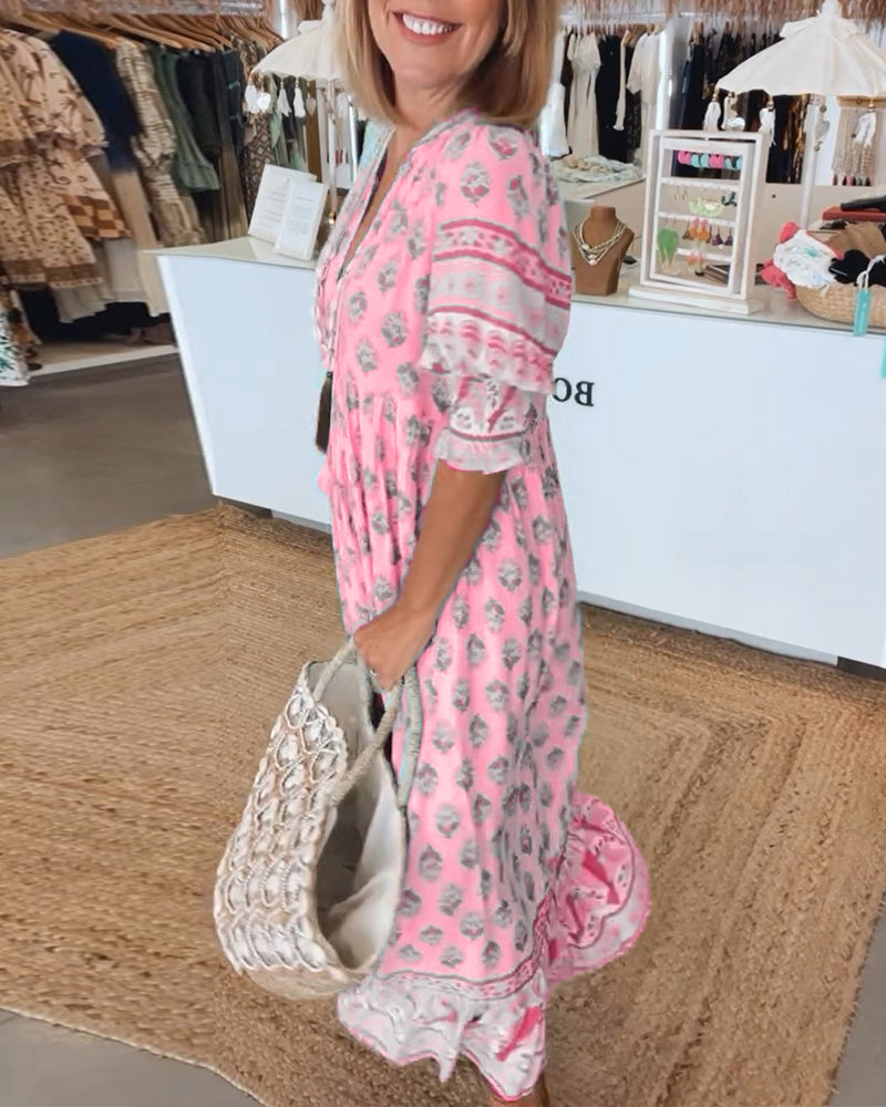 Verona Bedrucktes V-Ausschnitt-Kleid für Damen