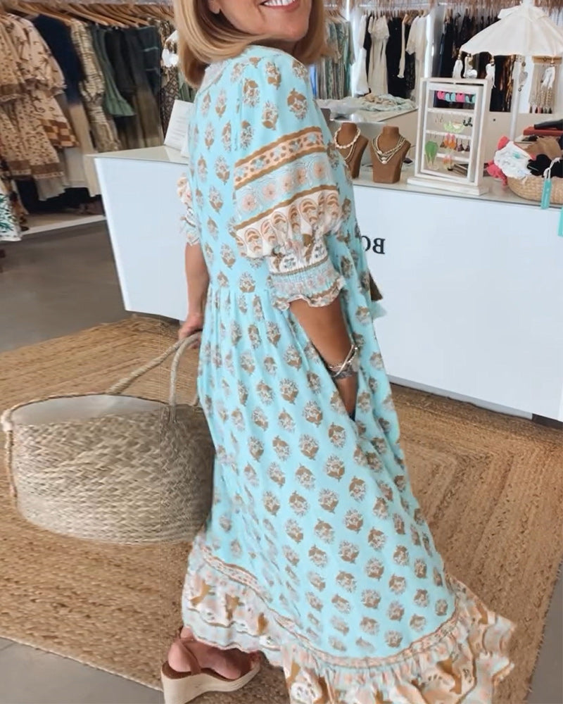 Verona Bedrucktes V-Ausschnitt-Kleid für Damen