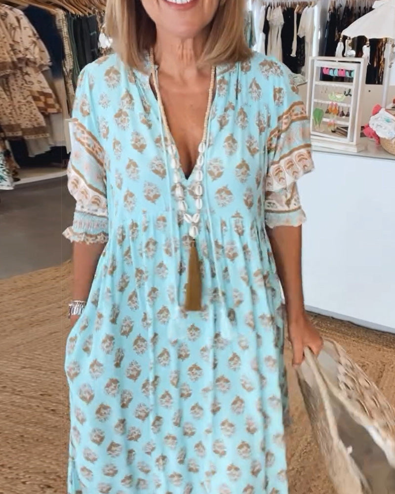 Verona Bedrucktes V-Ausschnitt-Kleid für Damen