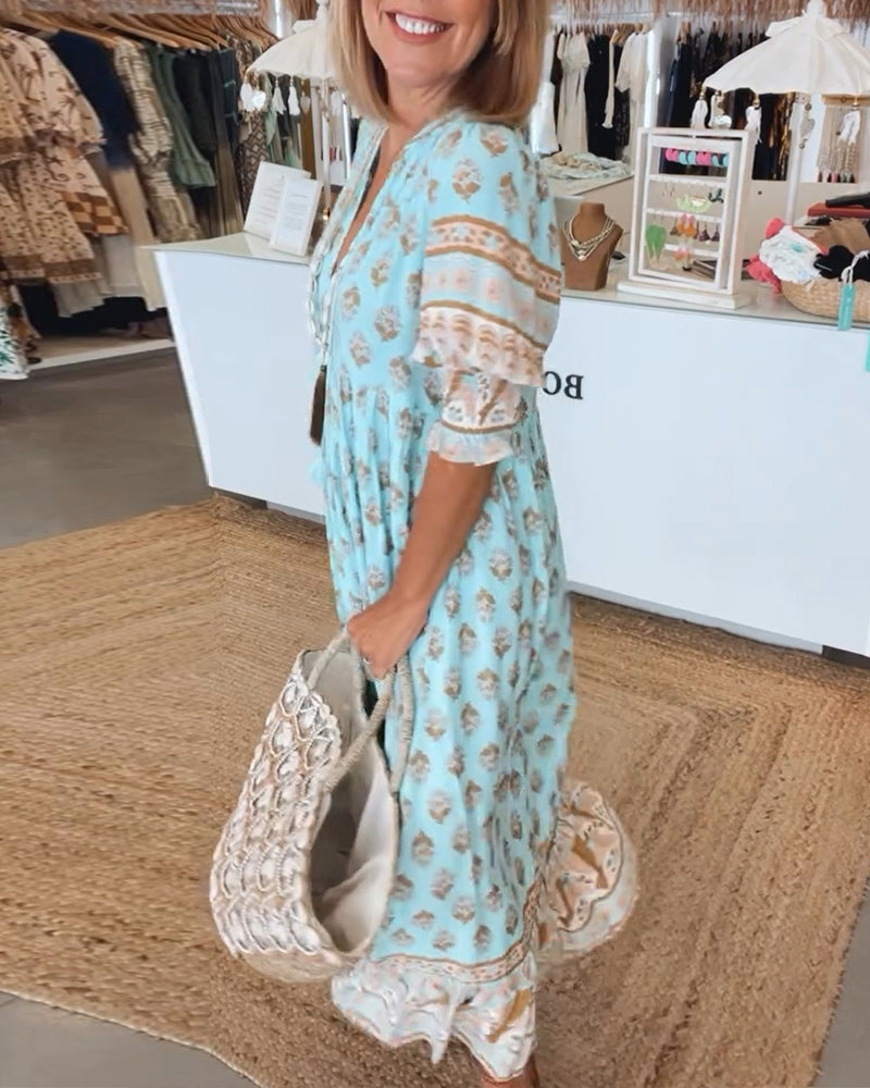 Verona Bedrucktes V-Ausschnitt-Kleid für Damen